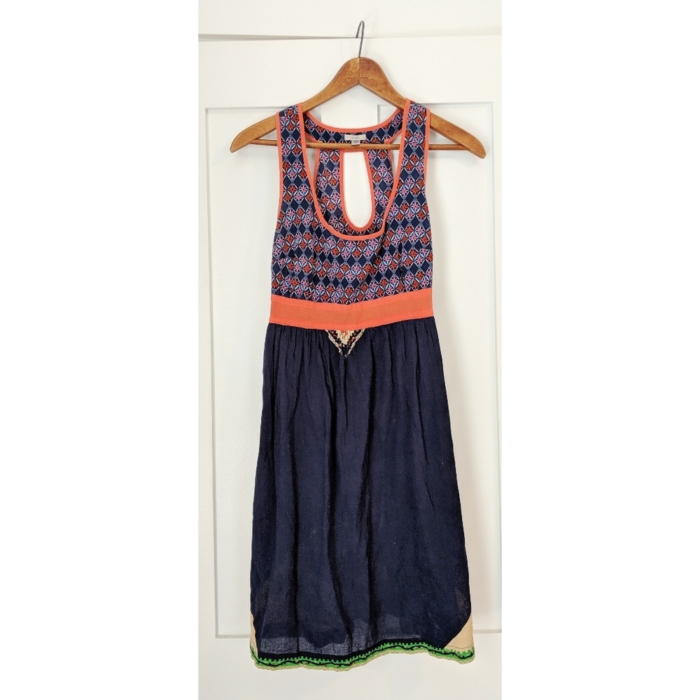 Anthropologie Navy and Orange Mini Dress